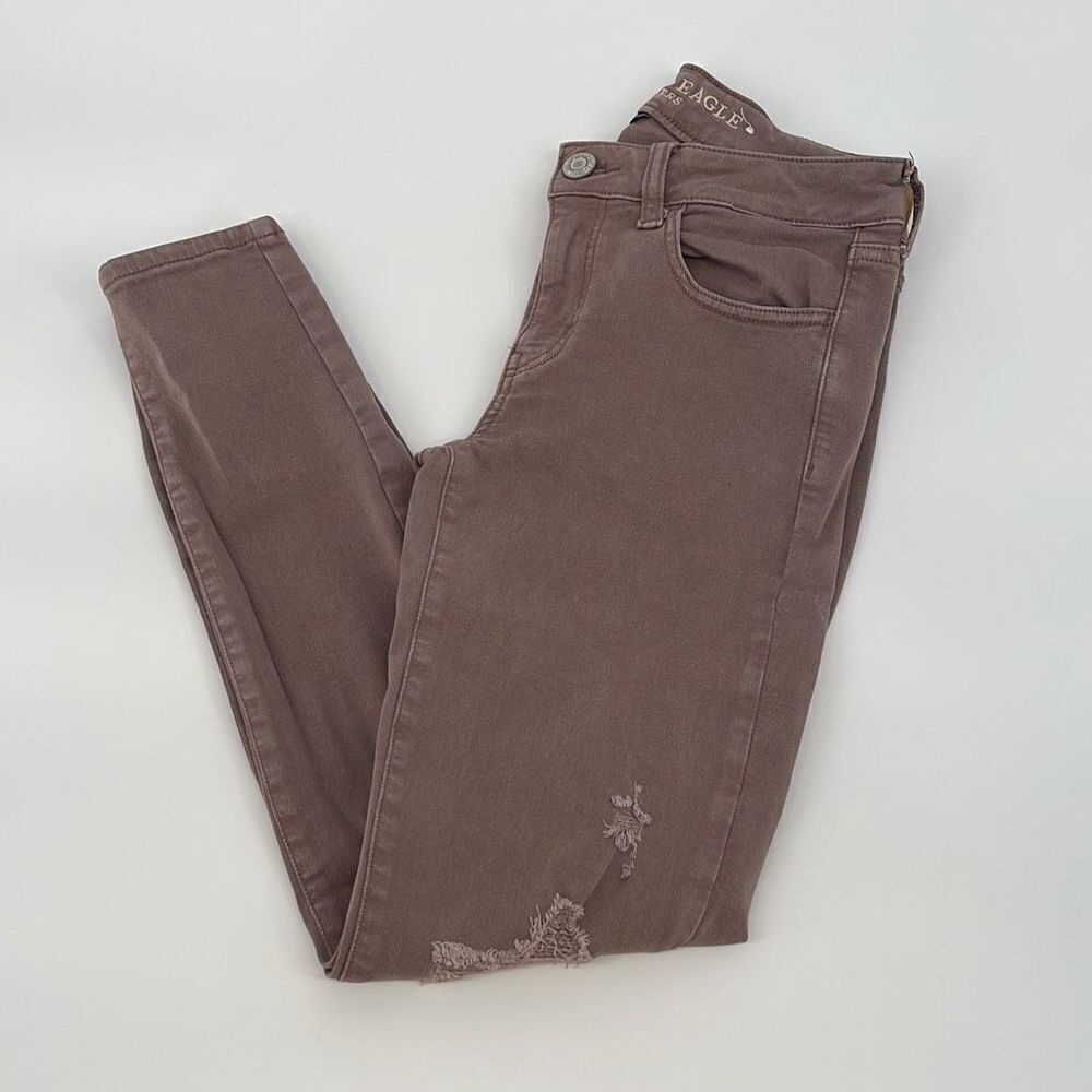 American Eagle Womens Super Stretch Jegging Jeans Distressed Mauve Pink 6 Short